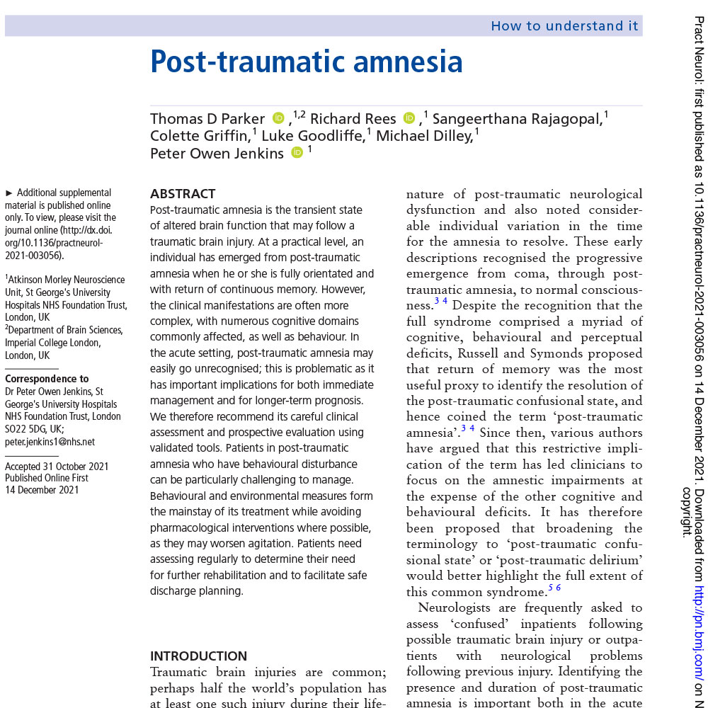 Post-traumatic amnesia