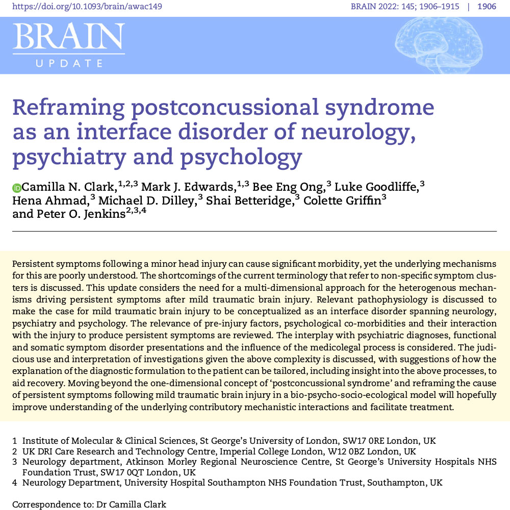 Reframing postconcussional syndrome as an interface disorder of neurology, psychiatry and psychology